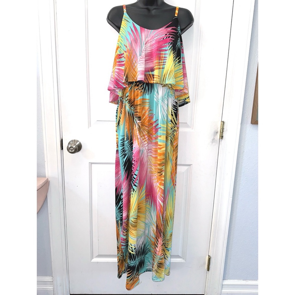 White Birch colorful tropical print maxi dress